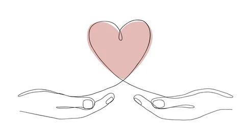 Single continuous line drawing of hands holding a heart on white background Stock Illustration