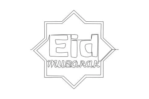 Single continuous line drawing of Happy Eid Al Fitr Mubarak and Ramadan Illustrazione stock