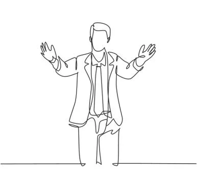 Single continuous line drawing of happy young male worker give supporting Stock Illustration