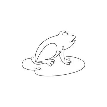 Single continuous line drawing of happy frog above lotus leaf on swamp lake Illustrazione stock