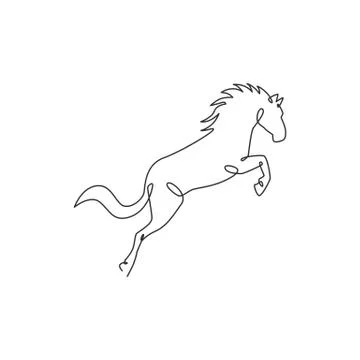 Single continuous line drawing of jumping elegant horse company logo identity Stock-Illustration