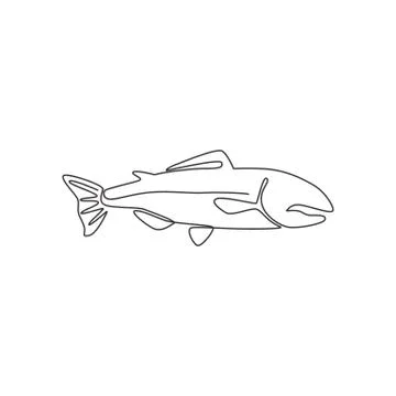 Single continuous line drawing of large salmon for fresh meat company logo Stock Illustration