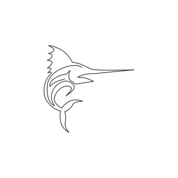 Single continuous line drawing of large marlin for marine company logo Stock Illustration