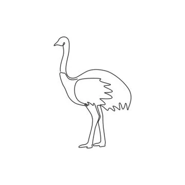 Single continuous line drawing of large ostrich for logo identity Stock Illustration