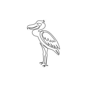 Single continuous line drawing of large adorable shoebill for logo identity Stock Illustration