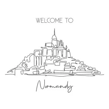 Single continuous line drawing Le Mont Saint Michel landmark Stock Illustration