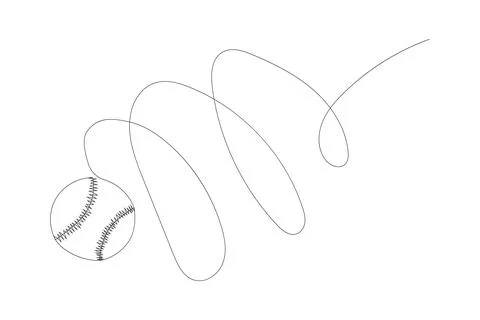 Single continuous line drawing leather baseball ball symbol logo. Decoration  Stock Illustration