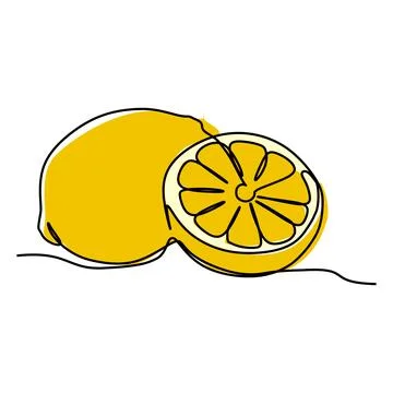 Single continuous line drawing of lemon fruit slice. Stock Illustration