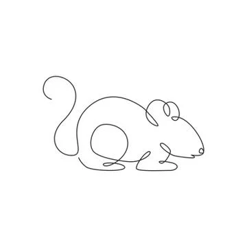 Single continuous line drawing of little cute mouse for logo identity Stock Illustration