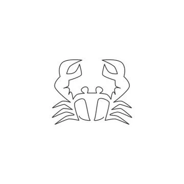 Single continuous line drawing of little crab with big claw for seafood logo Illustrazione stock