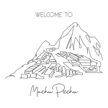 Single continuous line drawing Machu Picchu landmark. Beautiful famous place Stock Illustration