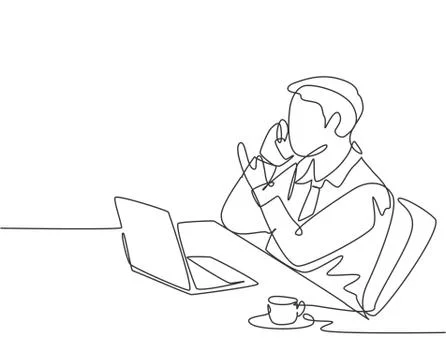 Single continuous line drawing of male employee receiving call from his boss Stock Illustration
