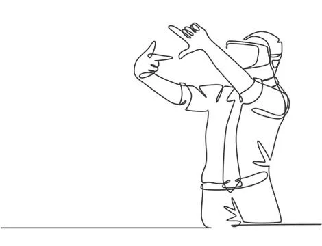 Single continuous line drawing of male worker gesture forming square shape Illustrazione stock
