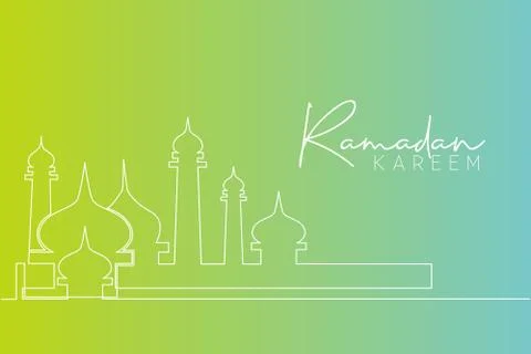 Single continuous line drawing of masjid, masjid dome and masjid tower Stock Illustration