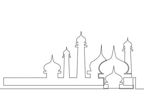 Single continuous line drawing of masjid, masjid dome and masjid tower Stock Illustration