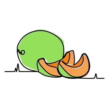 Single continuous line drawing of melon fruit slices Иллюстрация