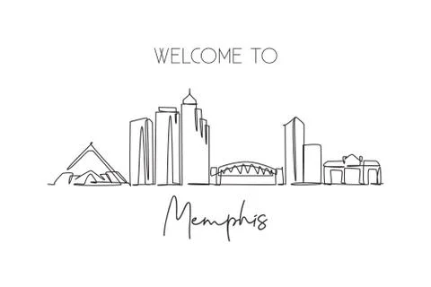 Single continuous line drawing of Memphis city skyline, USA. Famous city イラスト素材