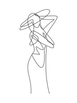 Single continuous line drawing of minimalistic pretty abstract body woman Illustrazione stock