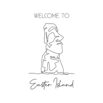 Single continuous line drawing Moai statue landmark. Beauty place Stock-Illustration