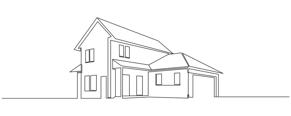 Single continuous line drawing of a modern house. Minimalist real estate ve.. Stock Illustration