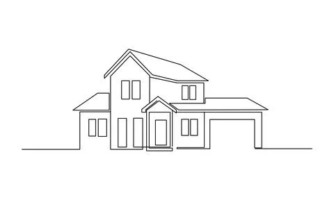 Single continuous line drawing of a modern house. Minimalist real estate vect Stock Illustration