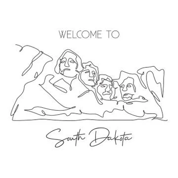 Single continuous line drawing Mount Rushmore National Memorial landmark Illustrazione stock