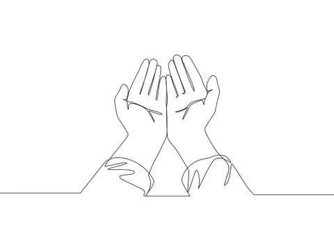 Single continuous line drawing of muslim person open and raise hands praying  Stock-Illustration