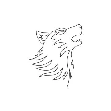 Single continuous line drawing of mysterious wolf head for e-sport team logo Stock Illustration