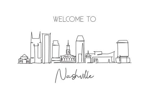 Single continuous line drawing of Nashville city skyline, Tennessee Illustrazione stock