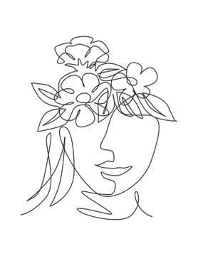 Single continuous line drawing nature portrait minimalist. Flower bouquet Stock Illustration
