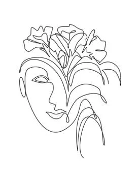 Single continuous line drawing nature portrait minimalist. Flower bouquet Stock Illustration