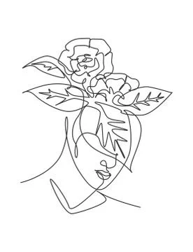 Single continuous line drawing nature portrait minimalist. Flower bouquet Stock-Illustration