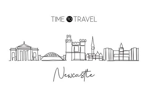 Single continuous line drawing of Newcastle city skyline. Famous city Stock Illustration