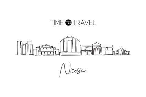 Single continuous line drawing of Nicosia city skyline, Cyprus. Famous city Stock Illustration