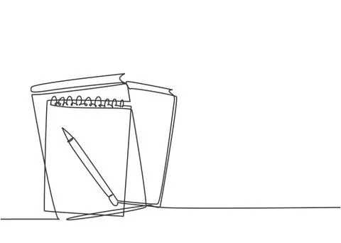 Single continuous line drawing of notebook or notepad with a pencil Illustrazione stock