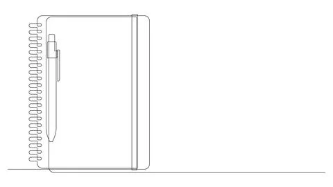 Single continuous line drawing of notebook with a pencil. Writing business draft Stock Illustration