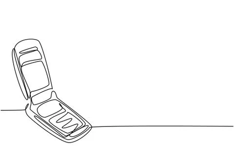 Single continuous line drawing of old retro flip cellular phone. Vintage Stock Illustration