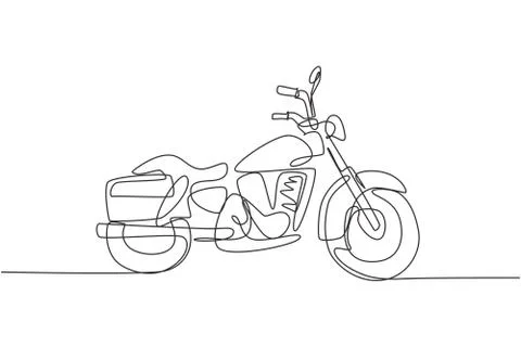 Single continuous line drawing of old classic vintage motorcycle symbol Illustrazione stock