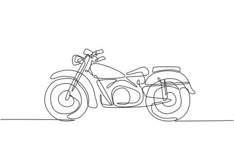Single continuous line drawing of old classic vintage motorcycle symbol イラスト素材