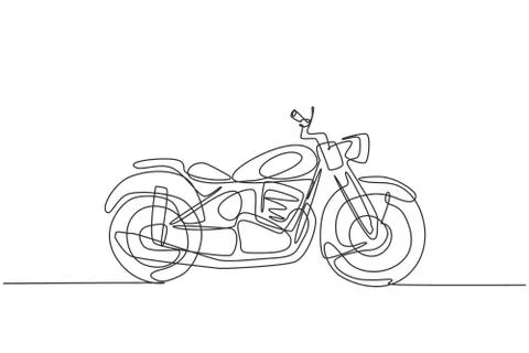 Single continuous line drawing of old classic vintage chopper motorcycle Stock Illustration