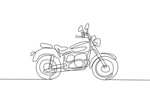 Single continuous line drawing of old classic vintage motorcycle symbol Stock Illustration