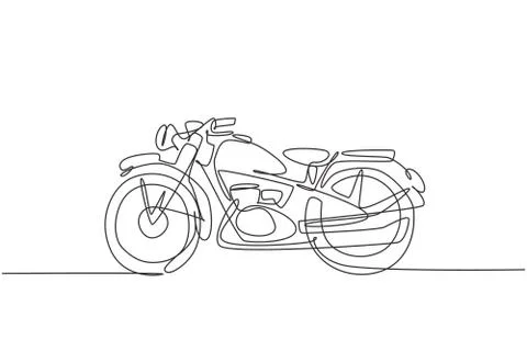 Single continuous line drawing of old classic vintage motorcycle symbol Illustrazione stock