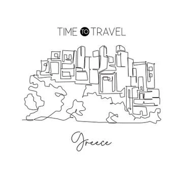 Single continuous line drawing old Areopoli Greek Village landmark Illustrazione stock