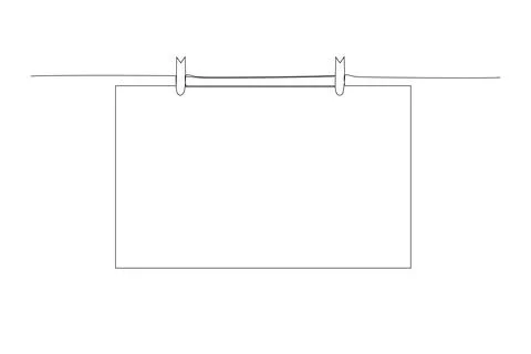 Single continuous line drawing one blank square note paper card hanging wit.. Stock Illustration