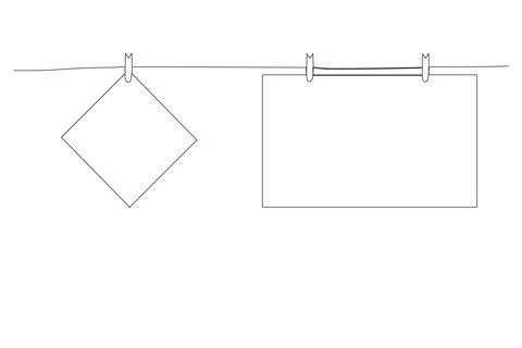 Single continuous line drawing one blank square note paper card hanging with  Stock Illustration