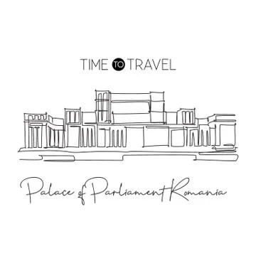 Single continuous line drawing Palace of the Parliament landmark Stock-Illustration