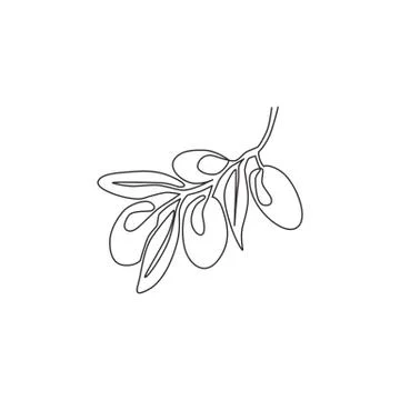 Single continuous line drawing of pile healthy organic olive fruit Stock Illustration