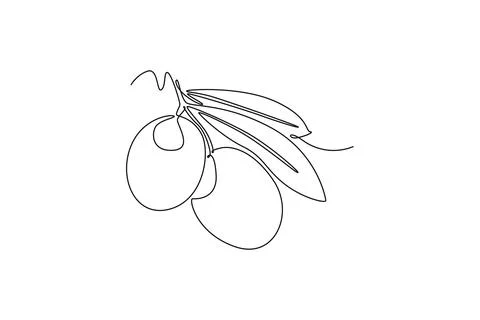 Single continuous line drawing pile healthy organic olive fruit for orchard.. Stock Illustration