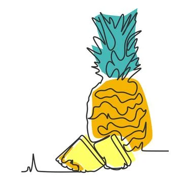 Single continuous line drawing of pineapple fruit. Stock Illustration