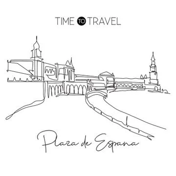 Single continuous line drawing Plaza de Espana landmark Stock Illustration